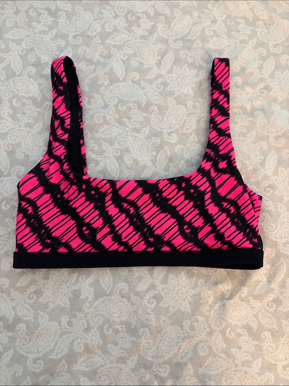 DKNY Hot Pink and Black Patterned Wireless Sports Bralette
